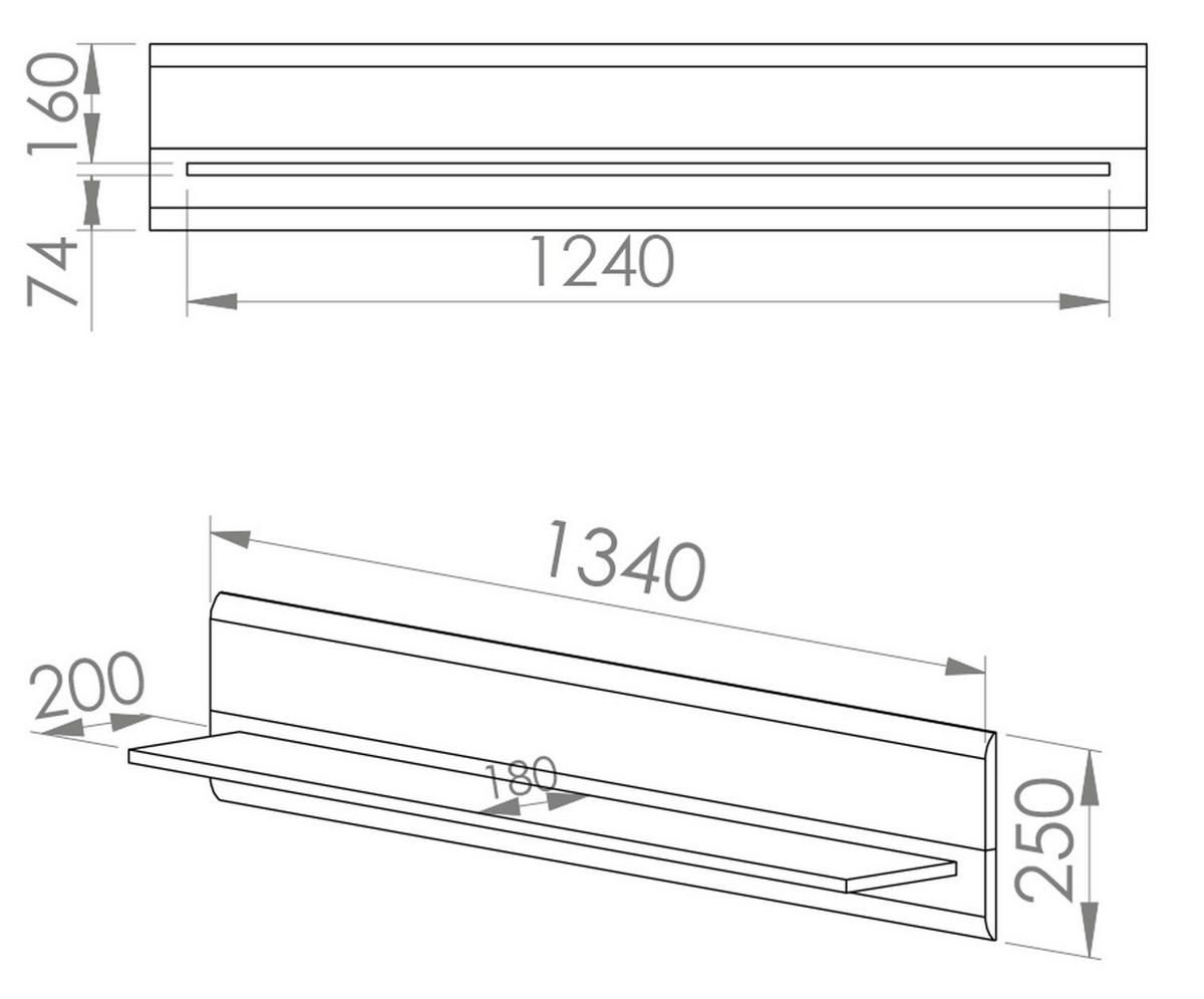 WANDBOARD Adagio weiß Hochglanz / Eiche castello 134 / 24 / 25cm - Braun, Holz/Holzwerkstoff (134/25/24cm) - Feldmann-Wohnen