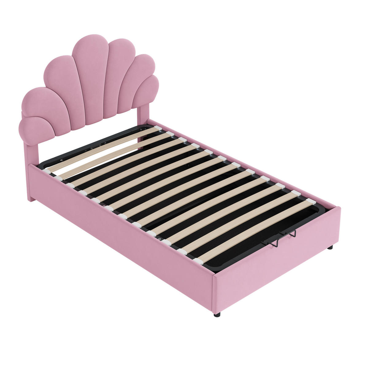 POLSTERBETT 90/200 cm mit hydraulischem Bettkasten, floralem Samt-Kopfteil und Lattenrost, Rosa - Rosa, Textil (90/200cm) - Redom