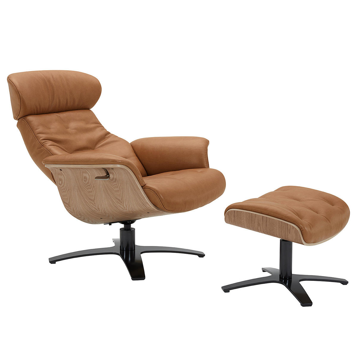 RELAXSESSEL - Echtleder - Cognac/Schwarz, Leder/Metall (79/100/84cm) - home24