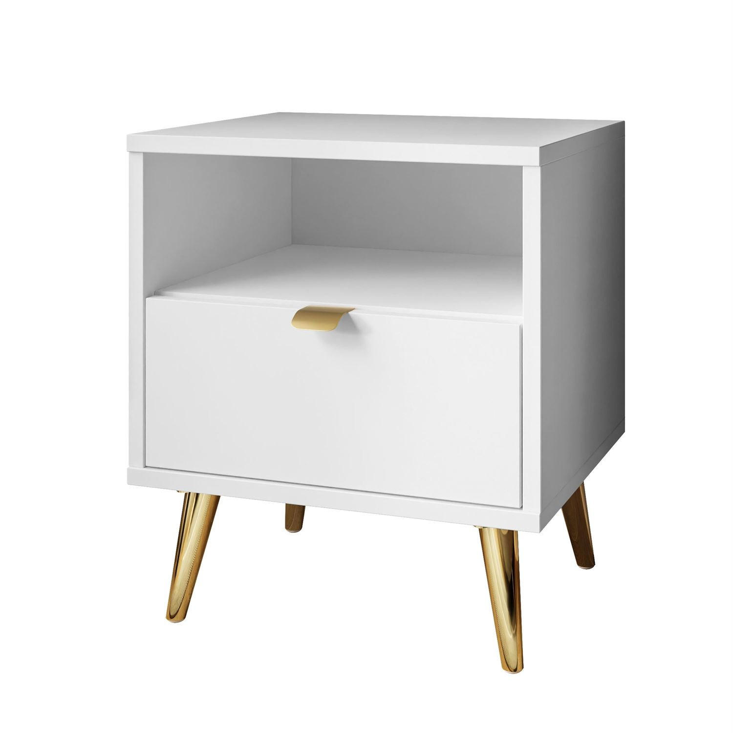 Nachttisch ALDO mit LED-Beleuchtung weiß - Weiß, Holzwerkstoff (38/46/33cm) - Lookway