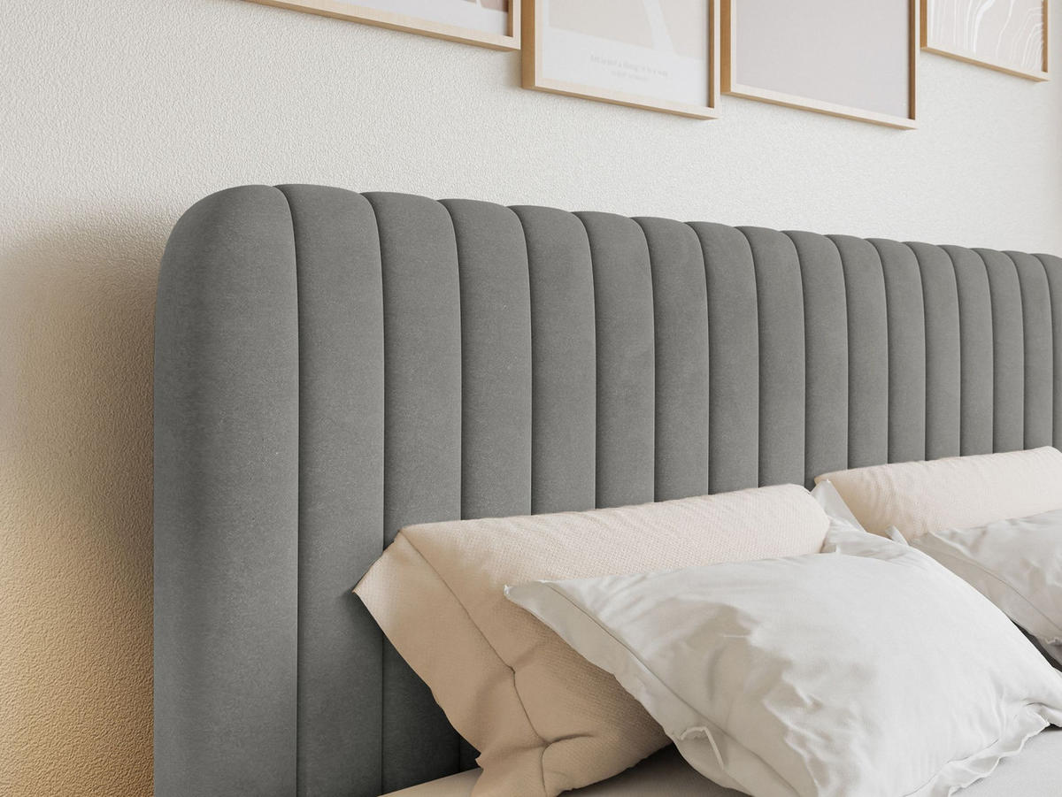 BOXBETT Saliano mit Topper und Samtbezug Grau, 180x200 cm - Grau, Kunststoff/Textil (180/200cm) - Selsey