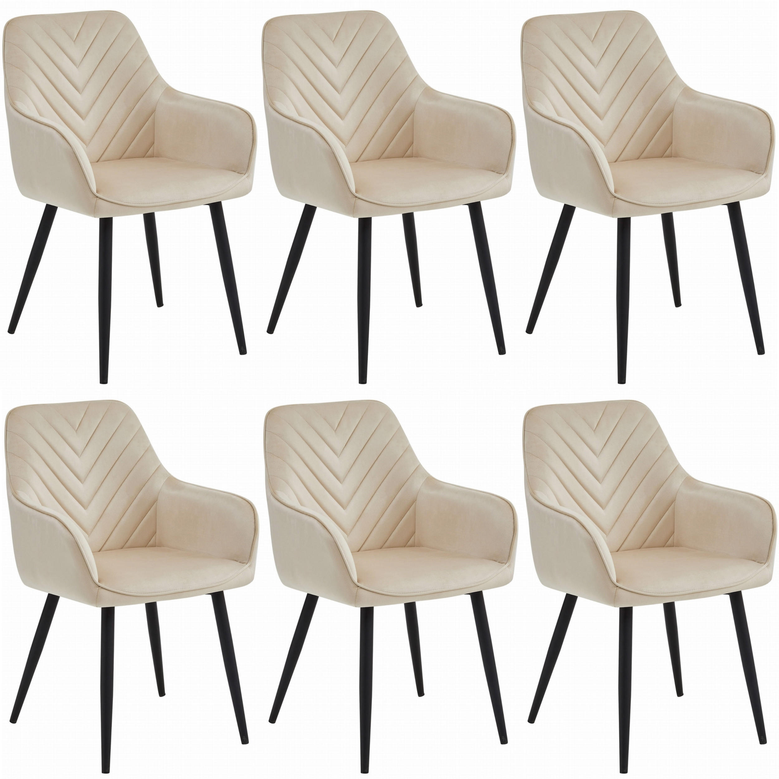 STUHL NEMI 6-er Set, Beige, Schwarz, mit Samtstoff gepolstert - Beige, Textil/Metall (54/84/61cm) - Komodee