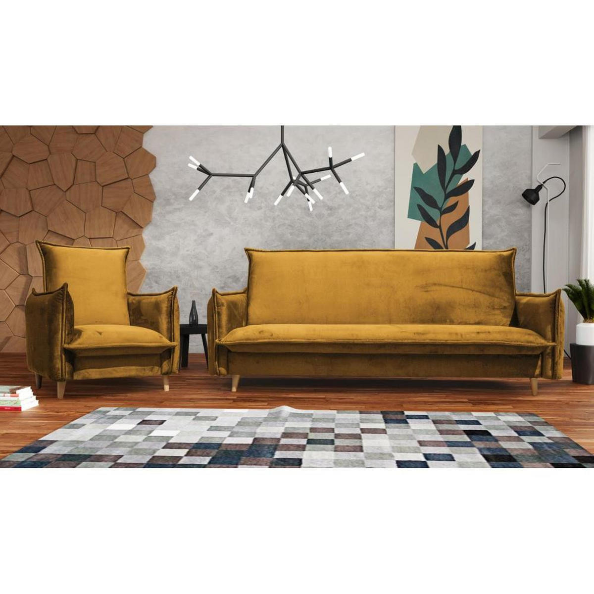 RELAXSESSEL Pillow gelb mit Buchenbeinen - Gelb/Buchefarben, Textil (84/95/88cm) - Beautysofa