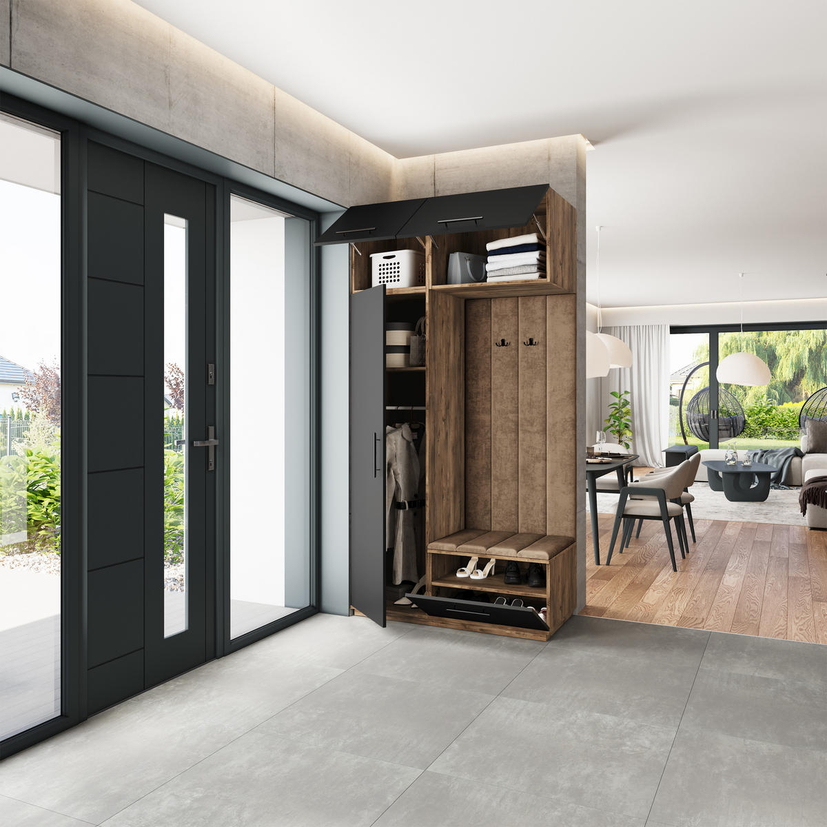 GARDEROBENSCHRANK REMA 120/240/60 cm Modern Garderobe-Set Eiche Lefkas - Eichefarben/Beige, Holzwerkstoff (120/240/60cm) - MASSENO