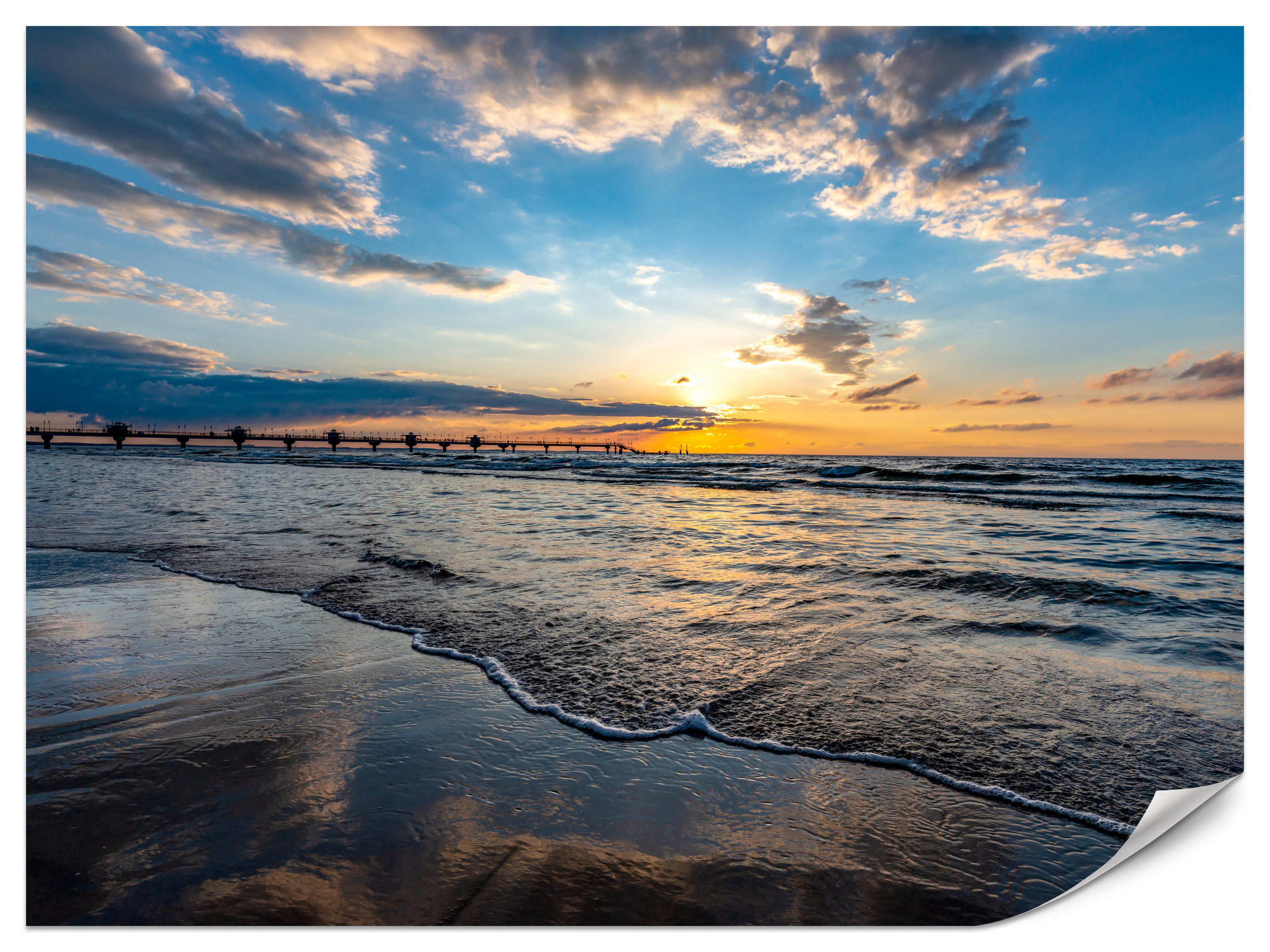 FOTOTAPETE für Wohnzimmer Sonnenuntergang Pier Romantik Meer 400x280 - Blau/Gelb, Papier (400/280cm) - Muralo