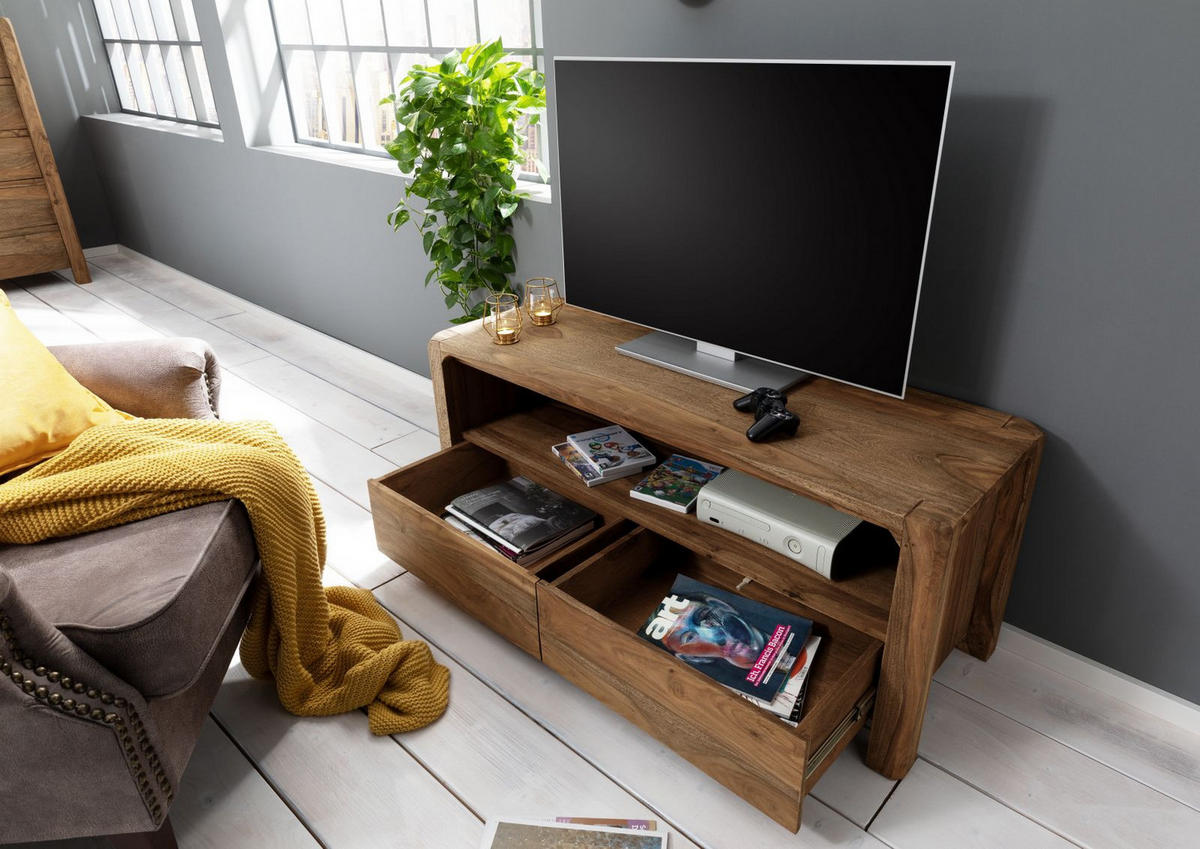 TV-BOARD Sheesham 125x45x50 braun geölt BUENO #1002 - Braun, Holz (125/50/45cm) - Massivmoebel24