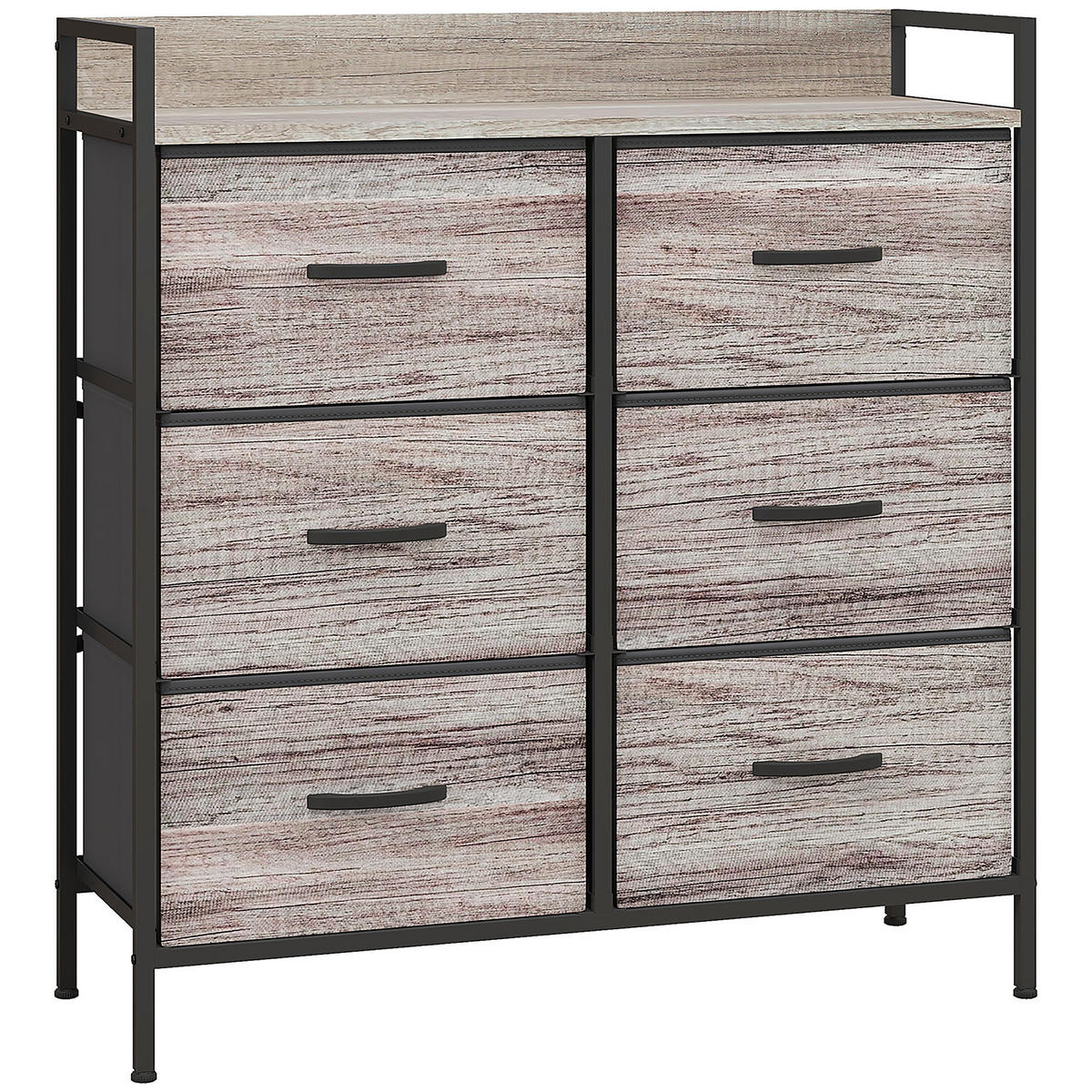KOMMODE mit 6 Schubladen aus Stoff Aufbewahrungsschrank mit Holzoptik Grau - Grau, Textil (29/85/79cm) - HOMCOM