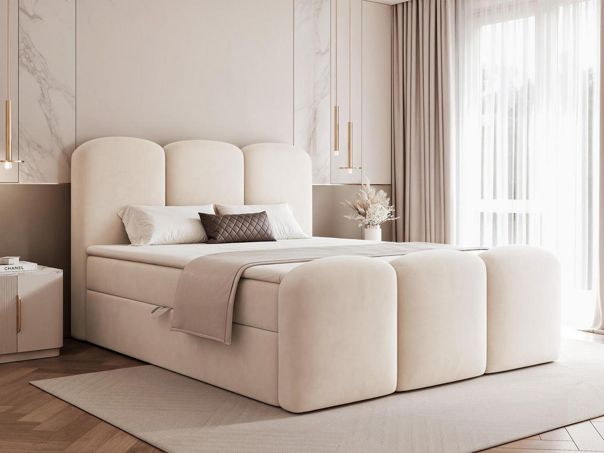 BOXBETT 160x200 VELIA Creme Velvet - Creme, Holzwerkstoff/Textil (160/200cm) - Compleo24
