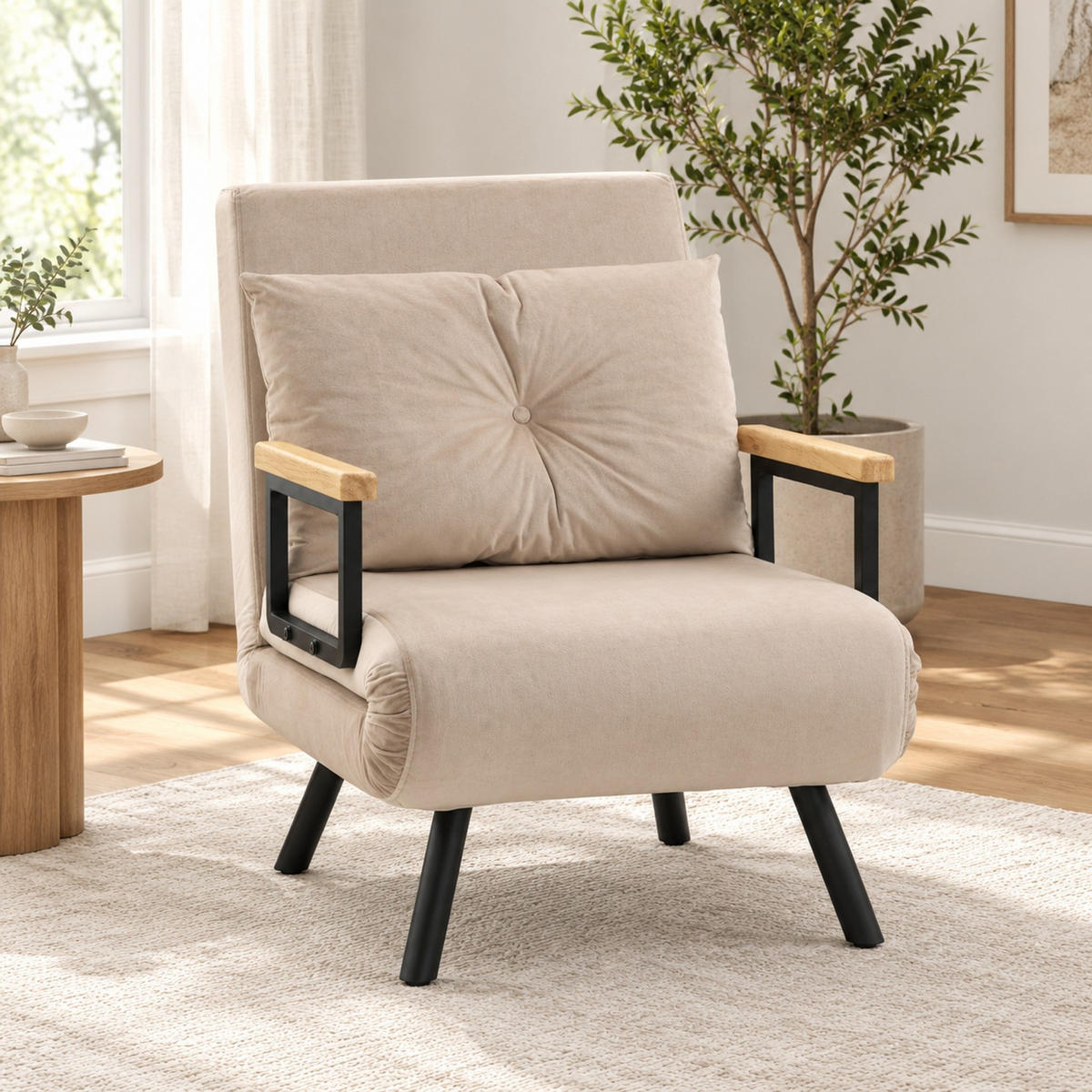 SCHLAFSESSEL in Beige 73x63x81 cm mit Bettfunktion und 5-fach verstellbarer Rückenlehne - Beige, Textil (63/81/73cm) - IVMEU