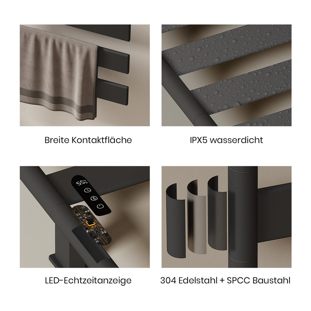 HEIZKÖRPER Handtuchheizkörper Intelligentes Heizsystem mit Ablage Schwarz 76/45 cm - Schwarz, Metall (45/76/14cm) - EMKE