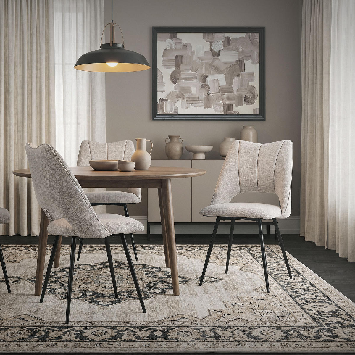 ESSZIMMERSTUHL Beige 4er Set - Beige/Schwarz, Textil/Metall (53/89/57cm) - ML-DESIGN