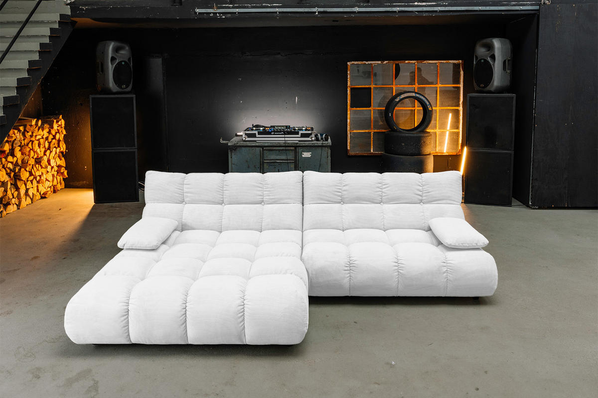 ECKSOFA VIVIEN Weiß Cord - Schwarz/Weiß, Kunststoff/Textil (290/178cm) - KAWOLA