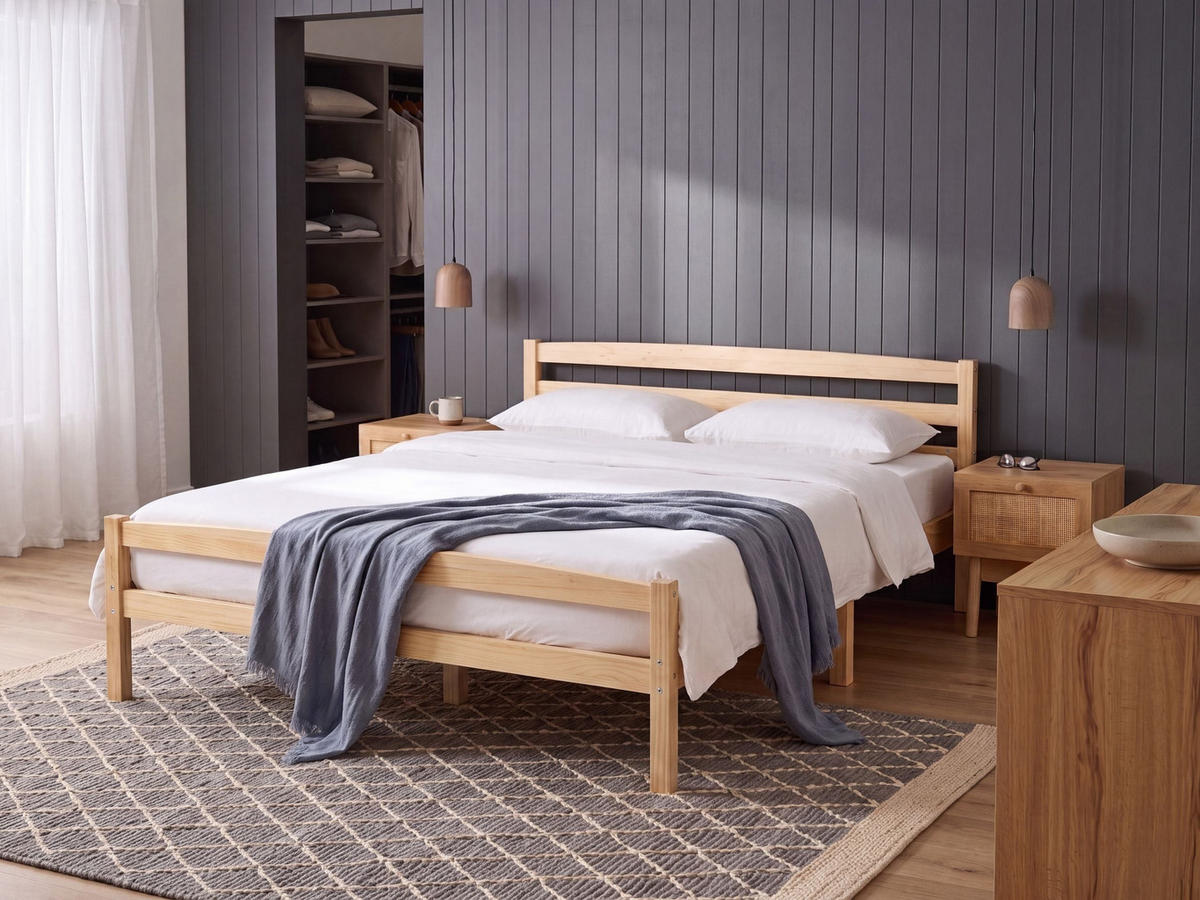 POSTEL s roštem 180/200 cm Borovicové dřevo Světle hnědá Echallon - hnědá/světle hnědá, dřevo (180/200cm) - Beliani