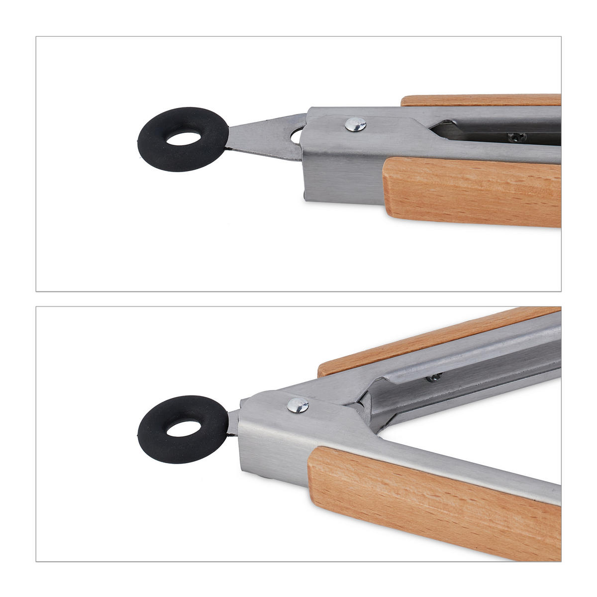 GRILLZANGE - Silberfarben, Holz/Metall (3.5cm) - Relaxdays