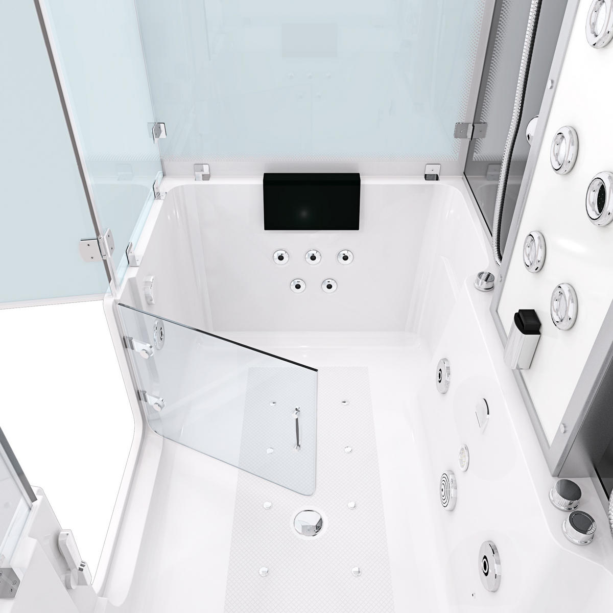 BADEWANNE mit Tür Dusche K88-SW-EH-B-SC-EA - Schwarz, Glas/Kunststoff (100/228/180cm) - AcquaVapore by Sandra Jentho