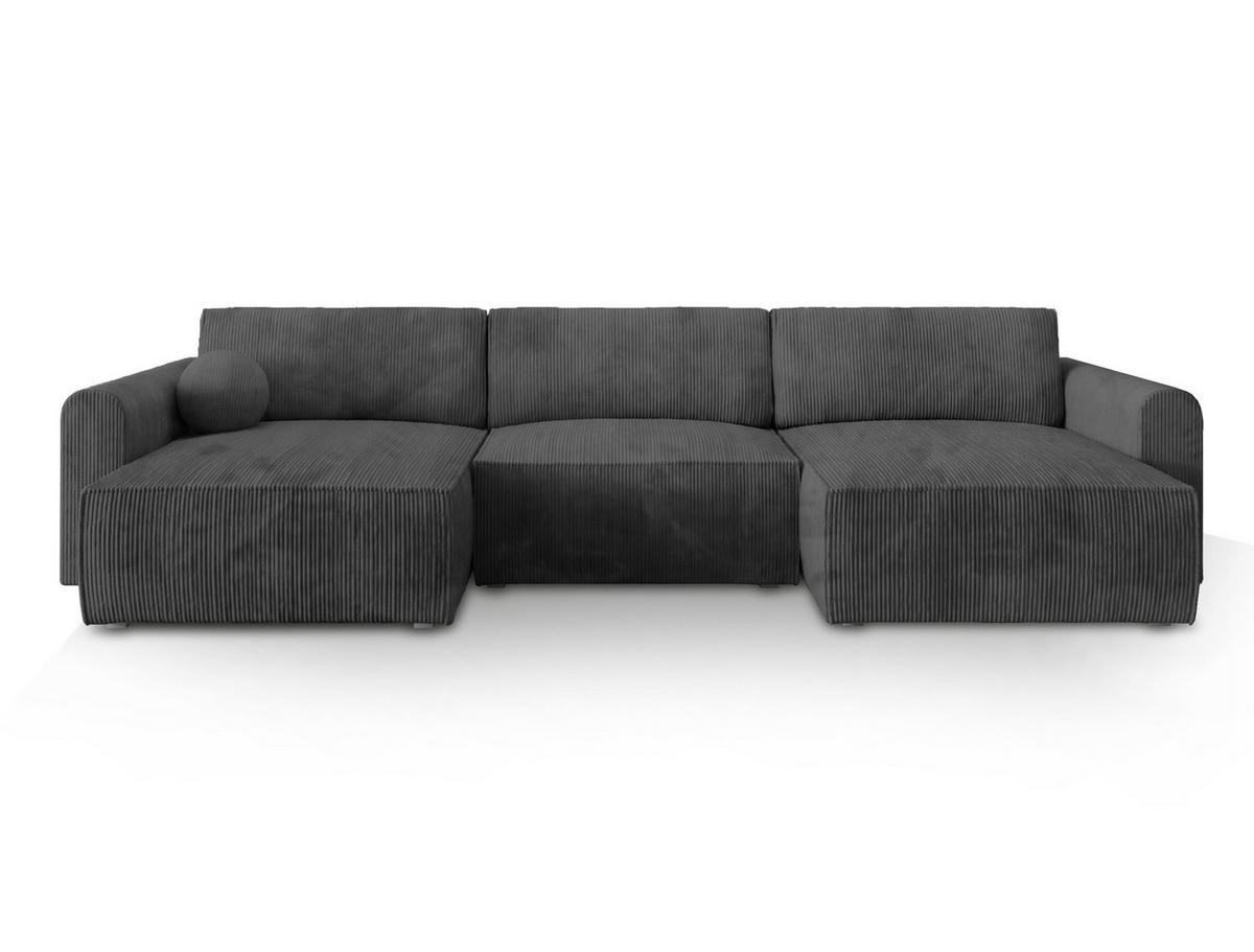 WOHNLANDSCHAFT FENTO P Graphitfarben Kordstoff mit Schlaffunktion - Graphitfarben, Holz (347/90/148cm) - MASSENO