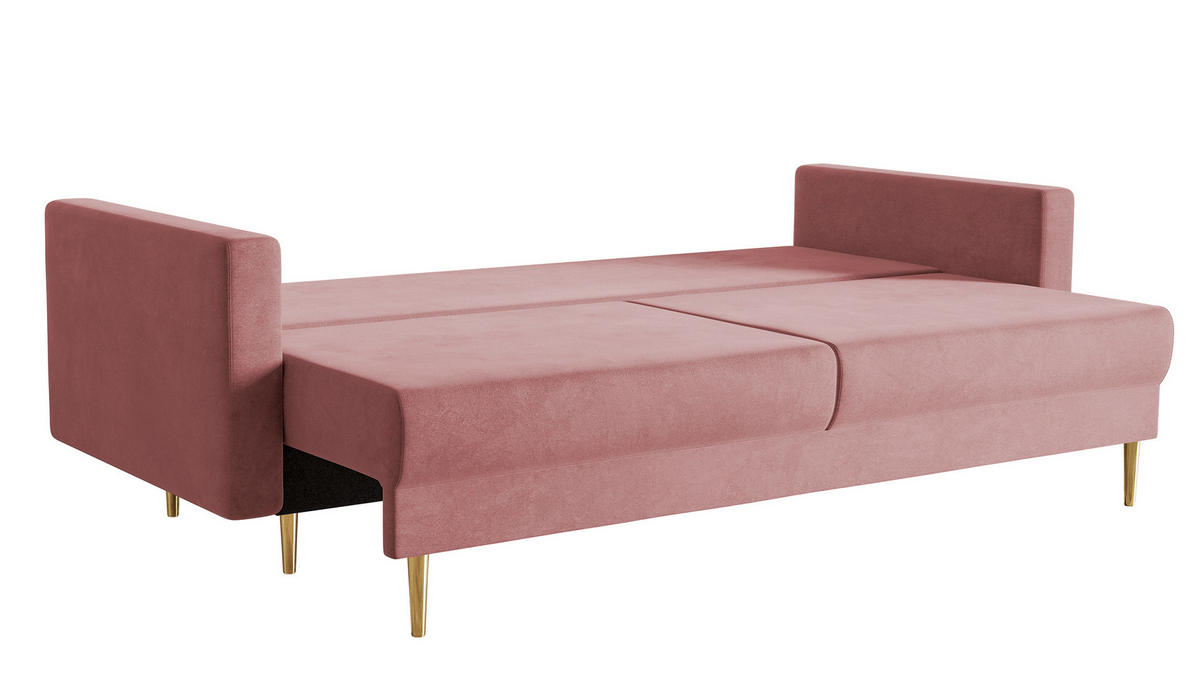 SCHLAFSOFA Valico Rosa hydrophober Samt - Pink/Goldfarben, Textil/Metall (230/90/97cm) - Selsey