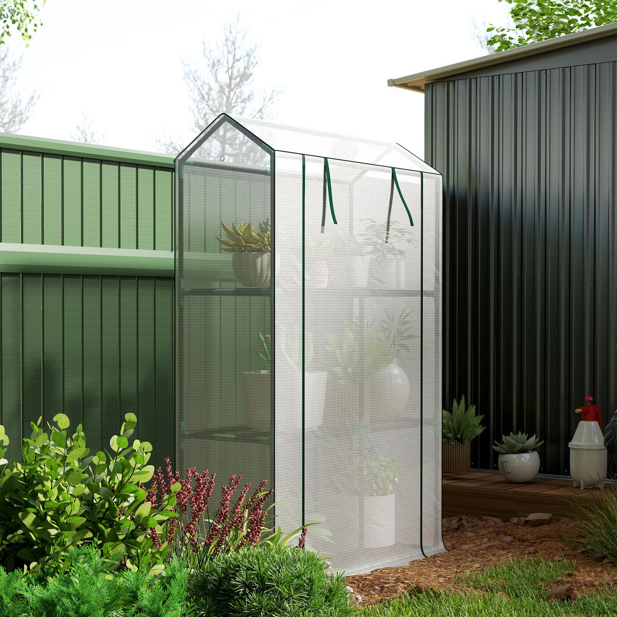 GEWÄCHSHAUS, 100L x 40B x 150H cm - Weiß, Kunststoff/Metall (40/150/100cm) - Outsunny