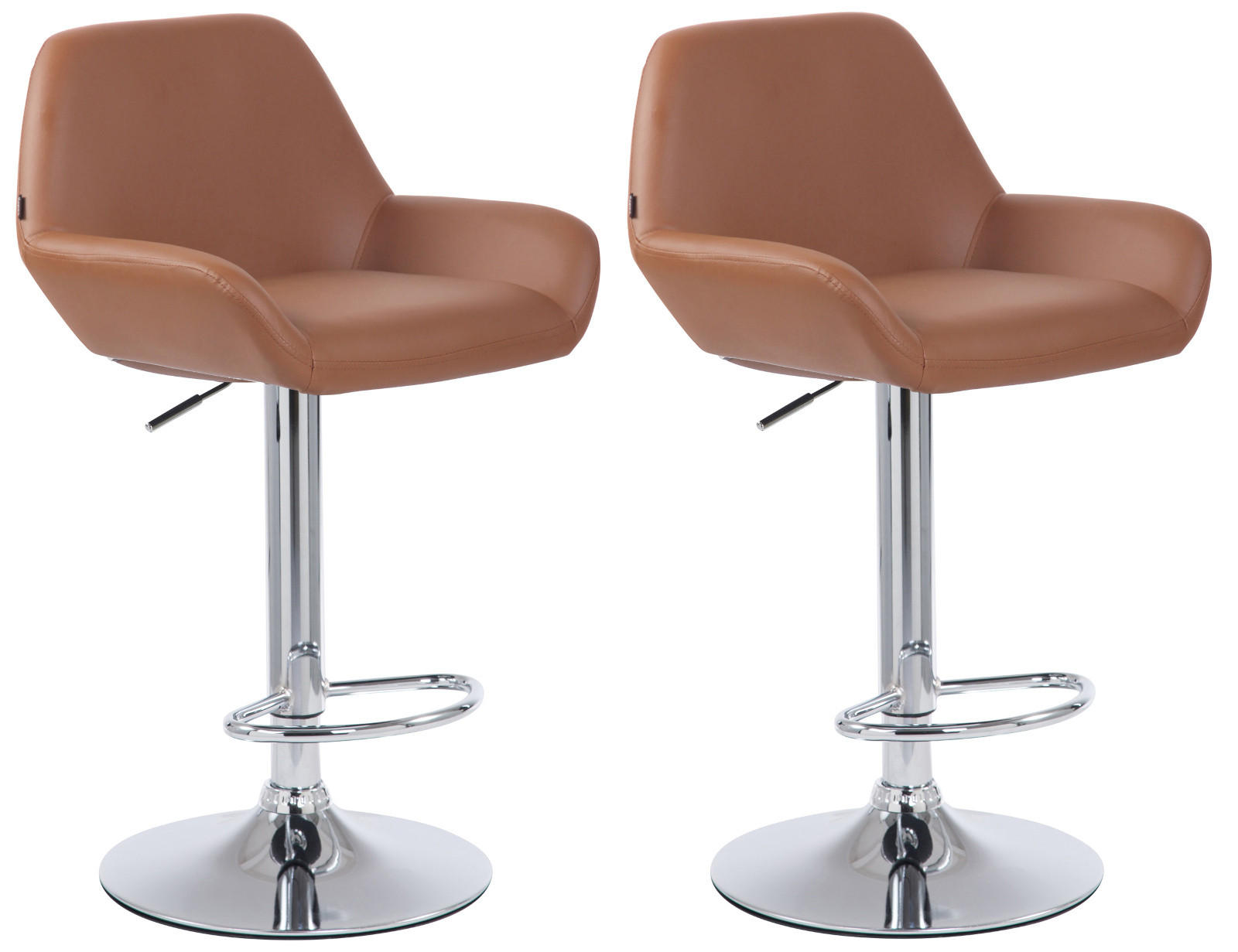 BARHOCKER 2er Set Lederlook hellbraun - Hellbraun/Chromfarben, Textil/Metall (51/89/52cm) - CLP