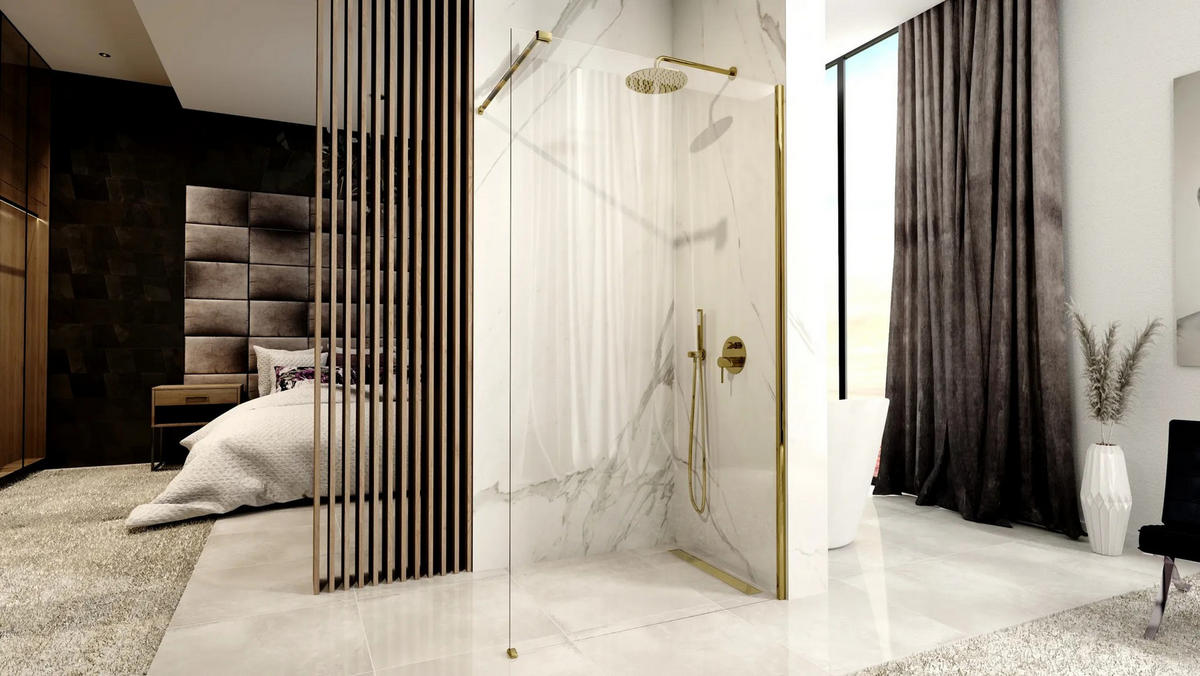 DUSCHWAND Rea Aero Gold 110 Walk In - Goldfarben, Glas (110/195cm) - REA
