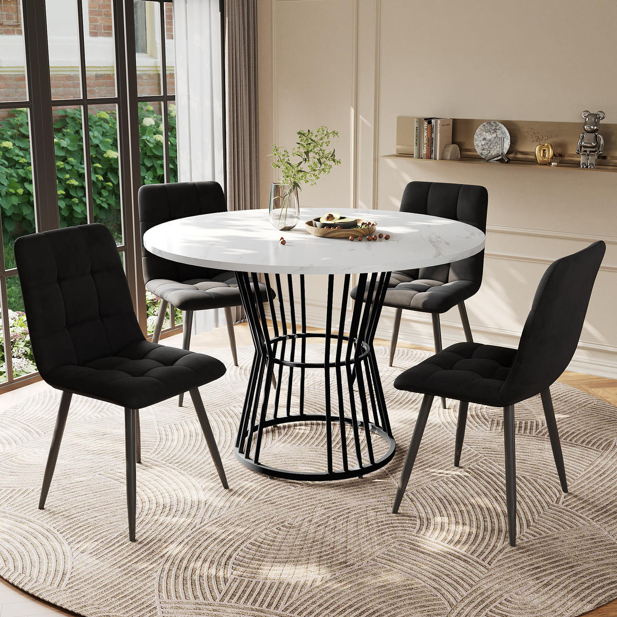 ESSGRUPPE DE-39139 runder 100 cm Tisch mit 4 Stühlen Schwarz - Schwarz, Holzwerkstoff (100/75/100cm) - ComfortXL