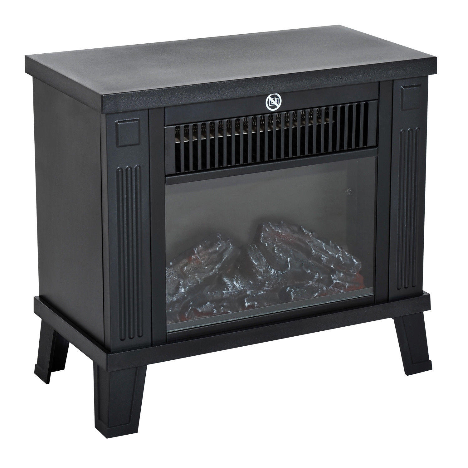 HOMCOM ELEKTRICKÝ KRB s efektem plamenů, 600/1200 W, kov, černý, 34 x 17 x 31 cm