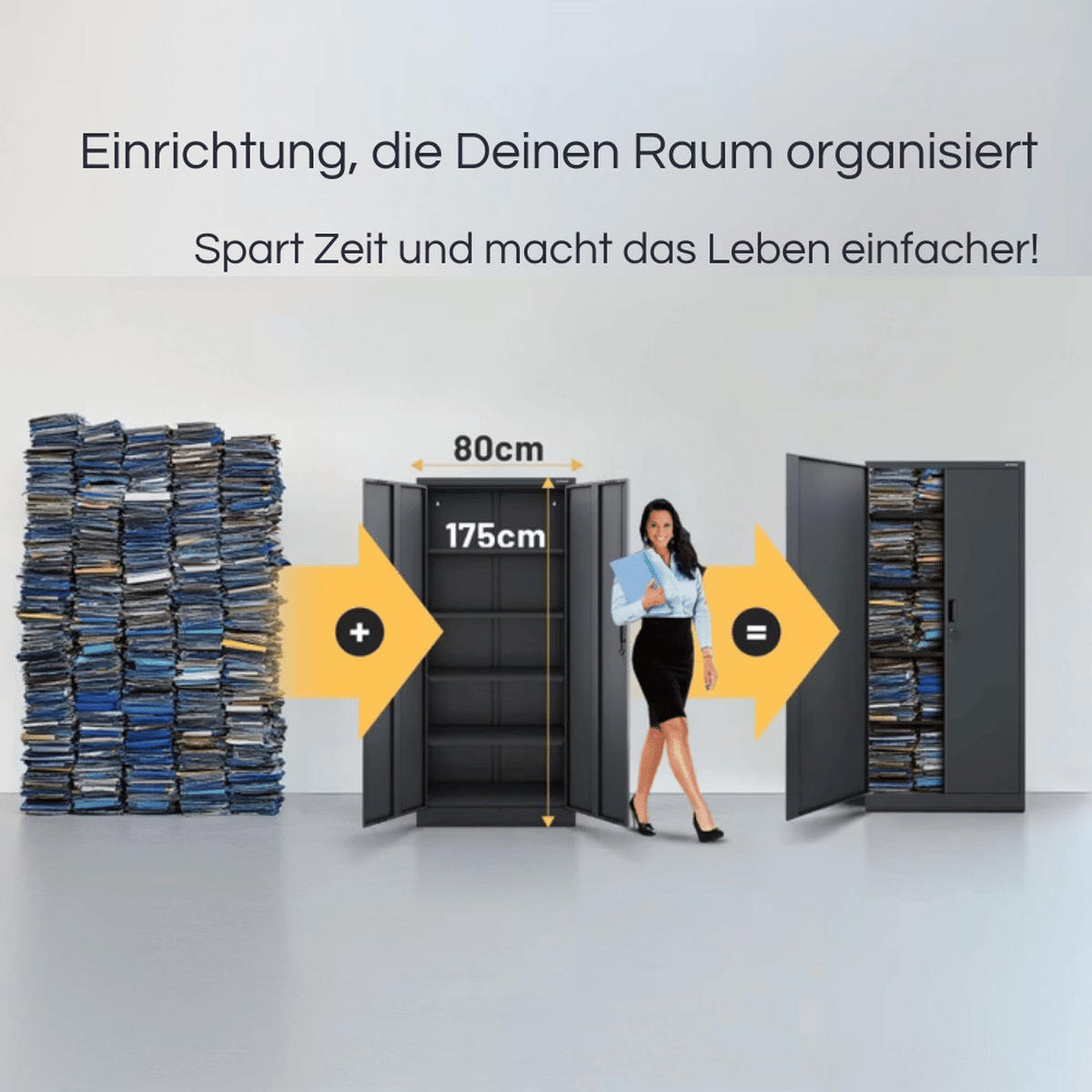 AKTENSCHRANK abschließbar KADO mit Flügeltüren 175x80x40cm Anthrazit - Anthrazit, Metall (80/175/40cm) - DELUKE