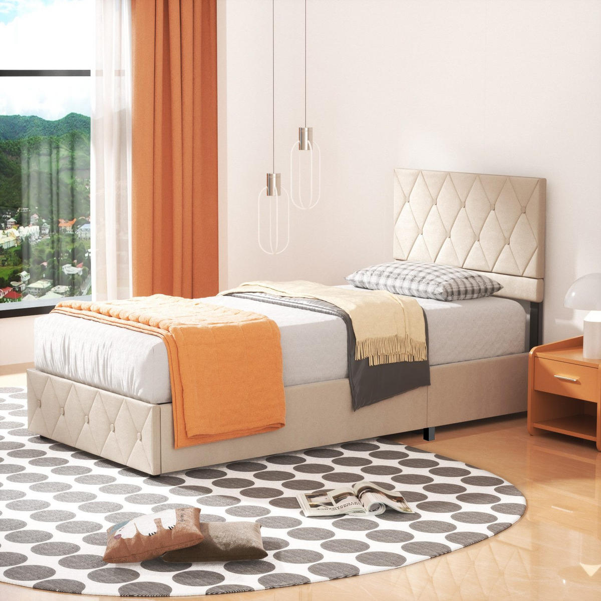 POLSTERBETT 90/200 cm Beige mit hydraulischem Stauraum aus Samt - Beige, Holzwerkstoff (90/200cm) - OKWISH