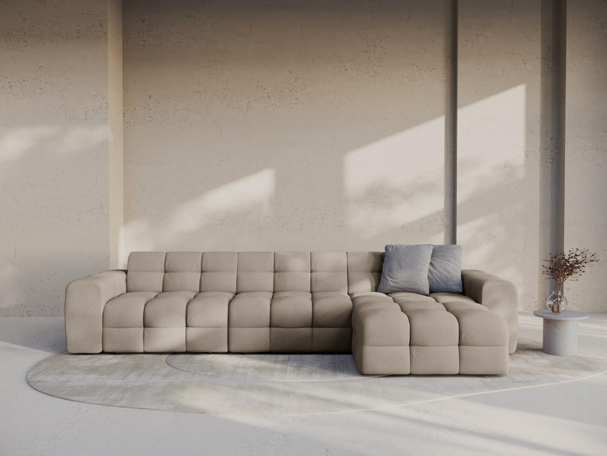 ECKSOFA rechts Kendal aus strukturiertem Stoff dunkelbeige 5 Sitzplätze - Mokka, Textil (173/357cm) - Micadoni