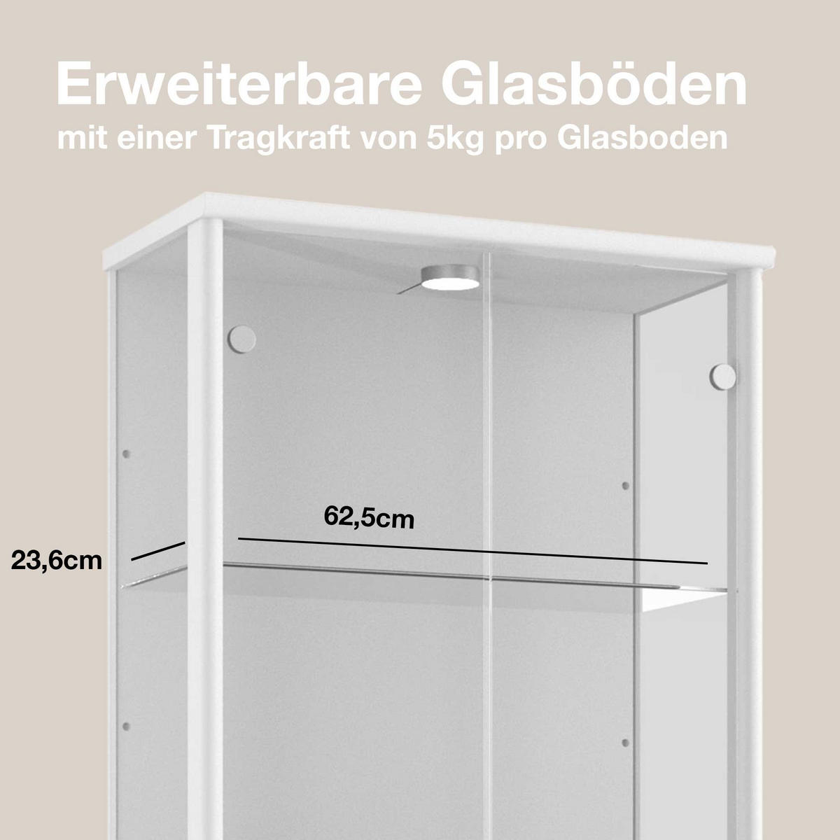 GLASVITRINE 33/67/176 cm mit LED & 4 höhenverstellbaren Glasböden - Transparent/Silberfarben, Glas/Holzwerkstoff (67/176/33cm) - K-Möbel