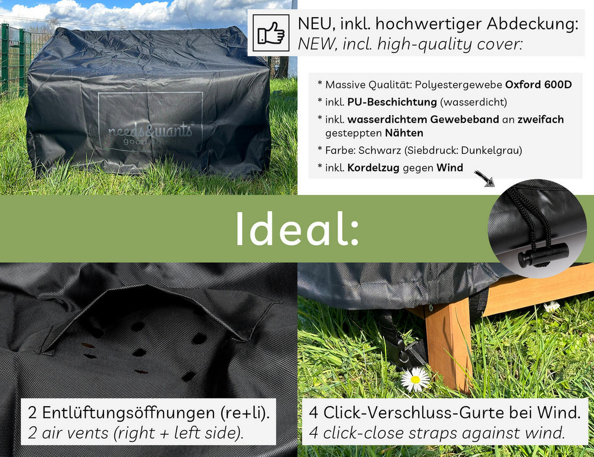GARTENBANK aus Holz wetterfest mit Stauraum, für Balkon & Garten - Braun, Holz (115/85/58cm) - needs&wants