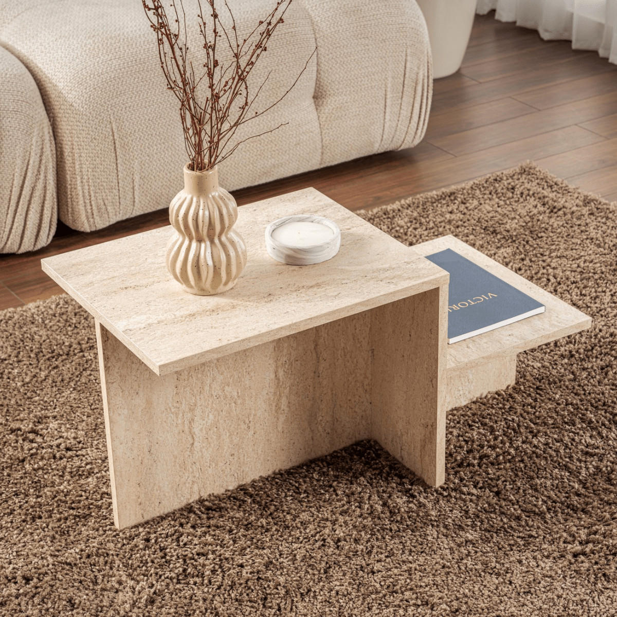 COUCHTISCH mit 2 Ebenen - harmony 77/40/40 cm - Sandfarben, Holzwerkstoff (77/40/40cm) - Calicosy