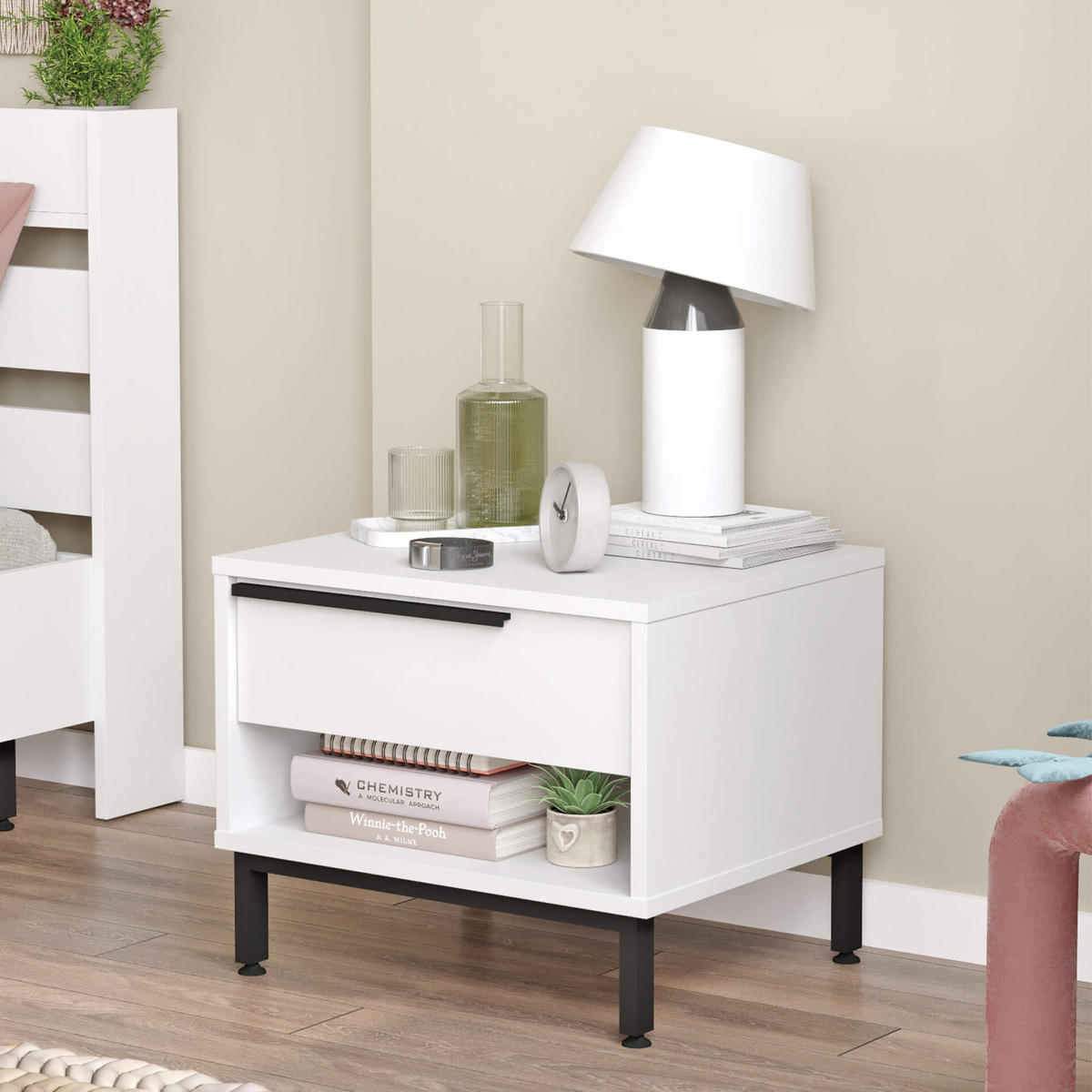 NACHTTISCH 42,5/44,5/53,5 cm - Weiß, Holz (42.5/53.5/44.5cm) - Mobili Rebecca