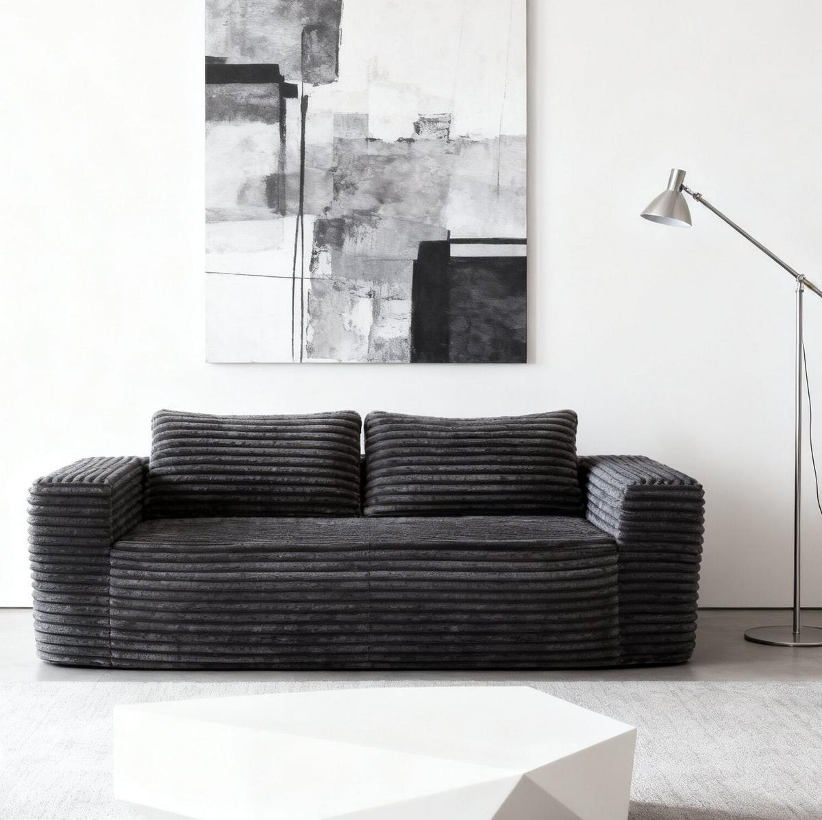 SOFA 2-Sitzer ohne Montage, Cordstoff Grau - Grau, Kunststoff (160/58/88cm) - Meubliv