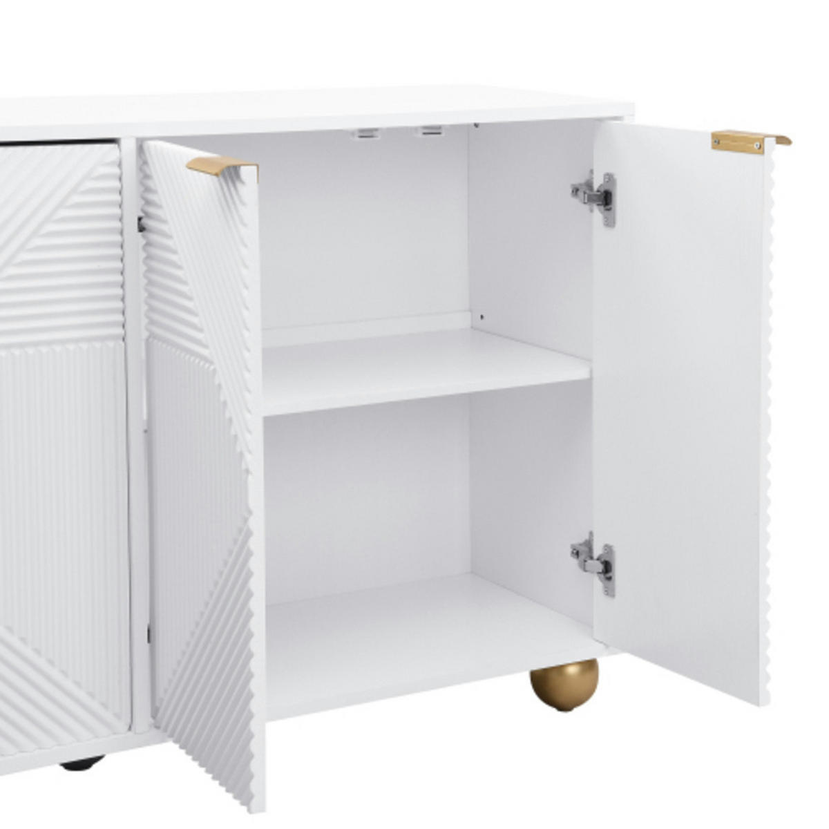 SIDEBOARD mit gravierten Türen und Golddekorelementen weiß 120×35×71,5 cm aus MDF - Weiß, Holzwerkstoff (120/71.5/35cm) - Luhomfu