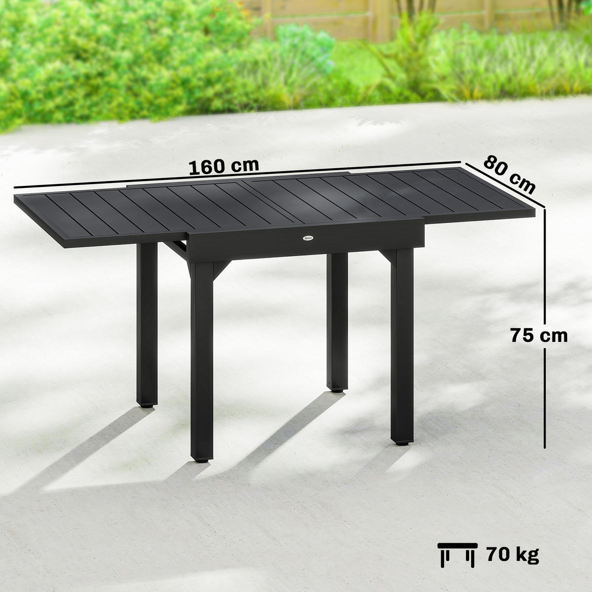 AUSZIEHBARER-GARTENTISCH Aluminium Stahl Schwarz - Schwarz, Metall (160/80/75cm) - Outsunny