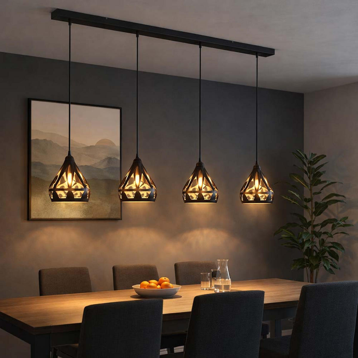 PENDELLEUCHTE Metall Schwarz 4-Flammig - Schwarz, Metall (92/17/120cm) - Globo Lighting