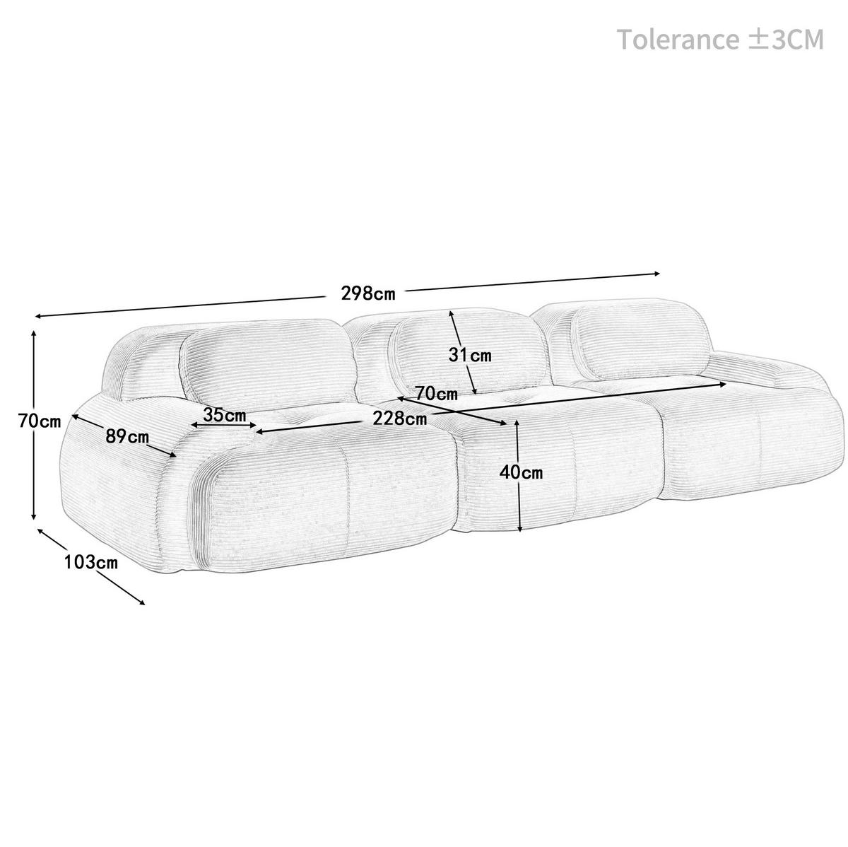 SOFA modular rahmenlos aus Cord Grey - Grau, Textil (298/75/103cm) - IVMEU