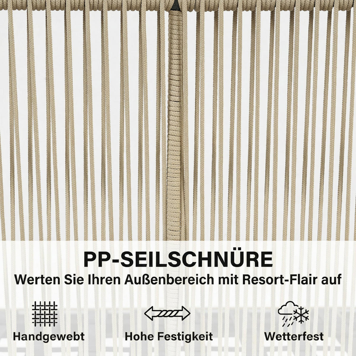 RATTAN-GARTENMÖBEL-SET 4er Set PP-Rattan Stahl Cremeweiß - Creme/Akaziefarben, Kunststoff/Textil - Outsunny