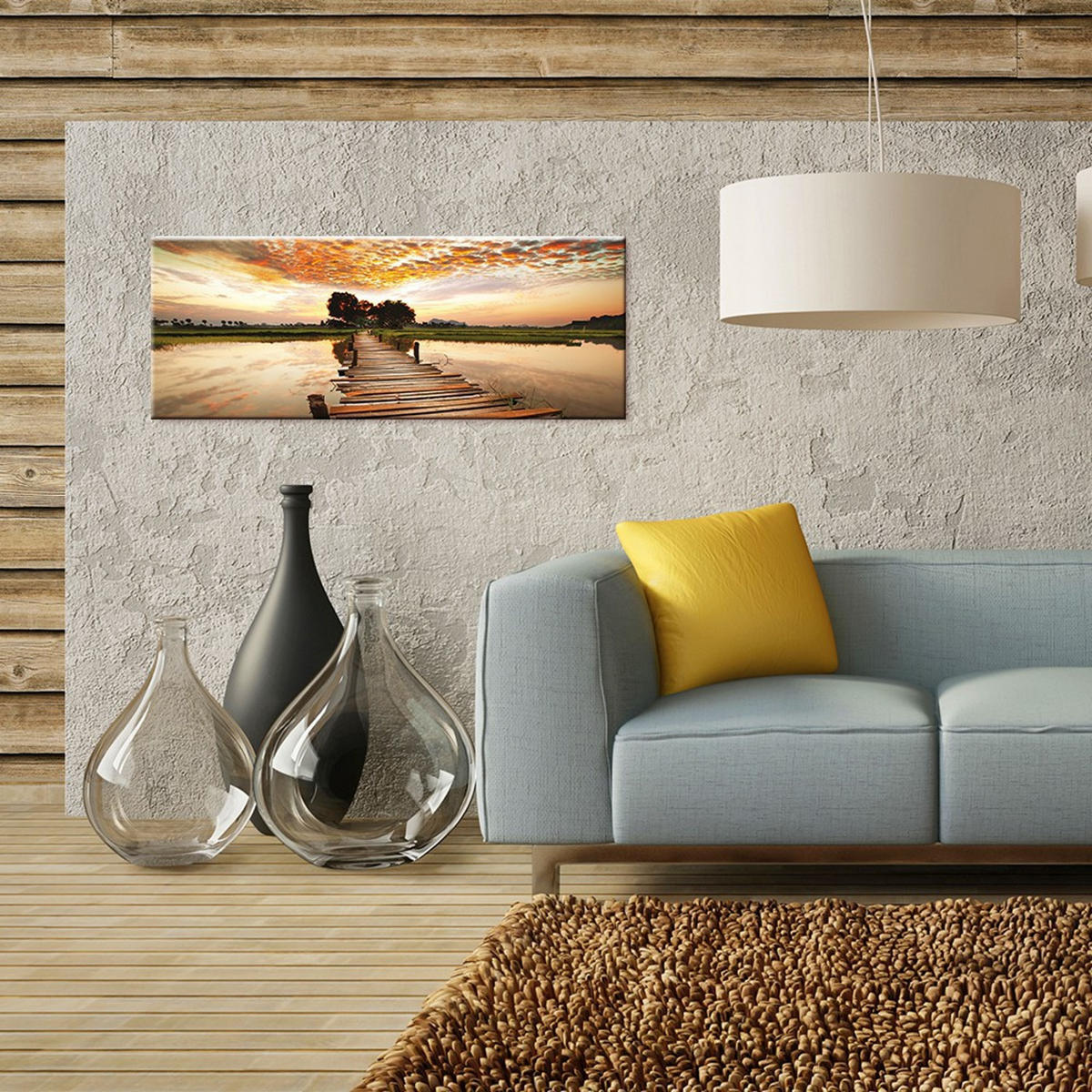 GLASBILD 80x30 cm Sonnenuntergang Orange - Beige, Glas (80/30cm) - artissimo