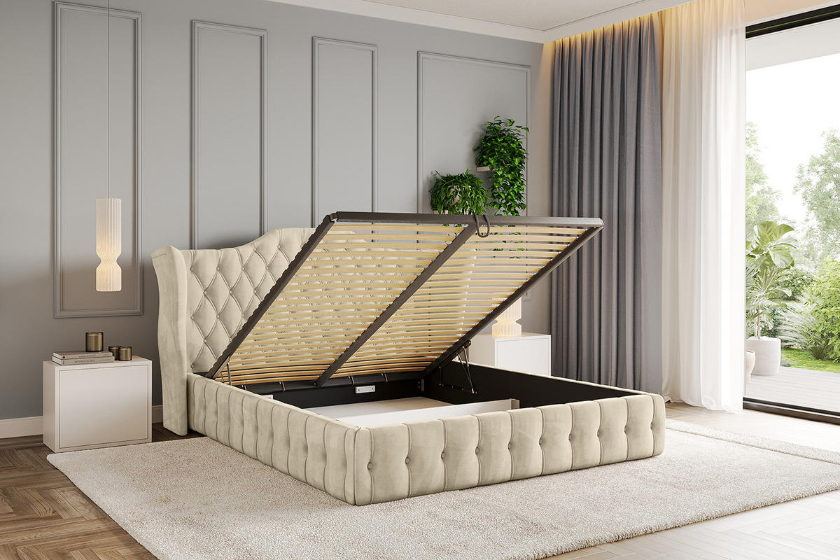 POLSTERBETT mit Bettkasten und Lattenrost, Boxbett ohne Matratze - MODY 200x200 Beige - Ecru, Holzwerkstoff/Textil (200/200cm) - ALTDECOR