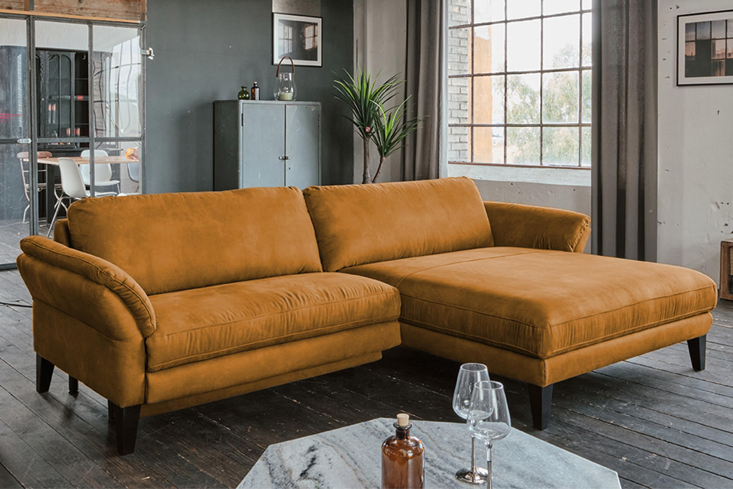 ECKSOFA MALTA Rotbraun Webstoff - Rotbraun/Cognac, Buchenholz/Textil (302/175cm) - KAWOLA