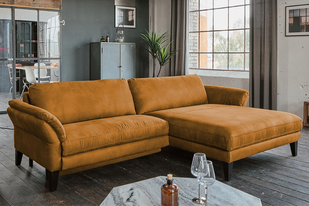 ECKSOFA MALTA Rotbraun Webstoff - Rotbraun/Cognac, Buchenholz/Textil (302/175cm) - KAWOLA