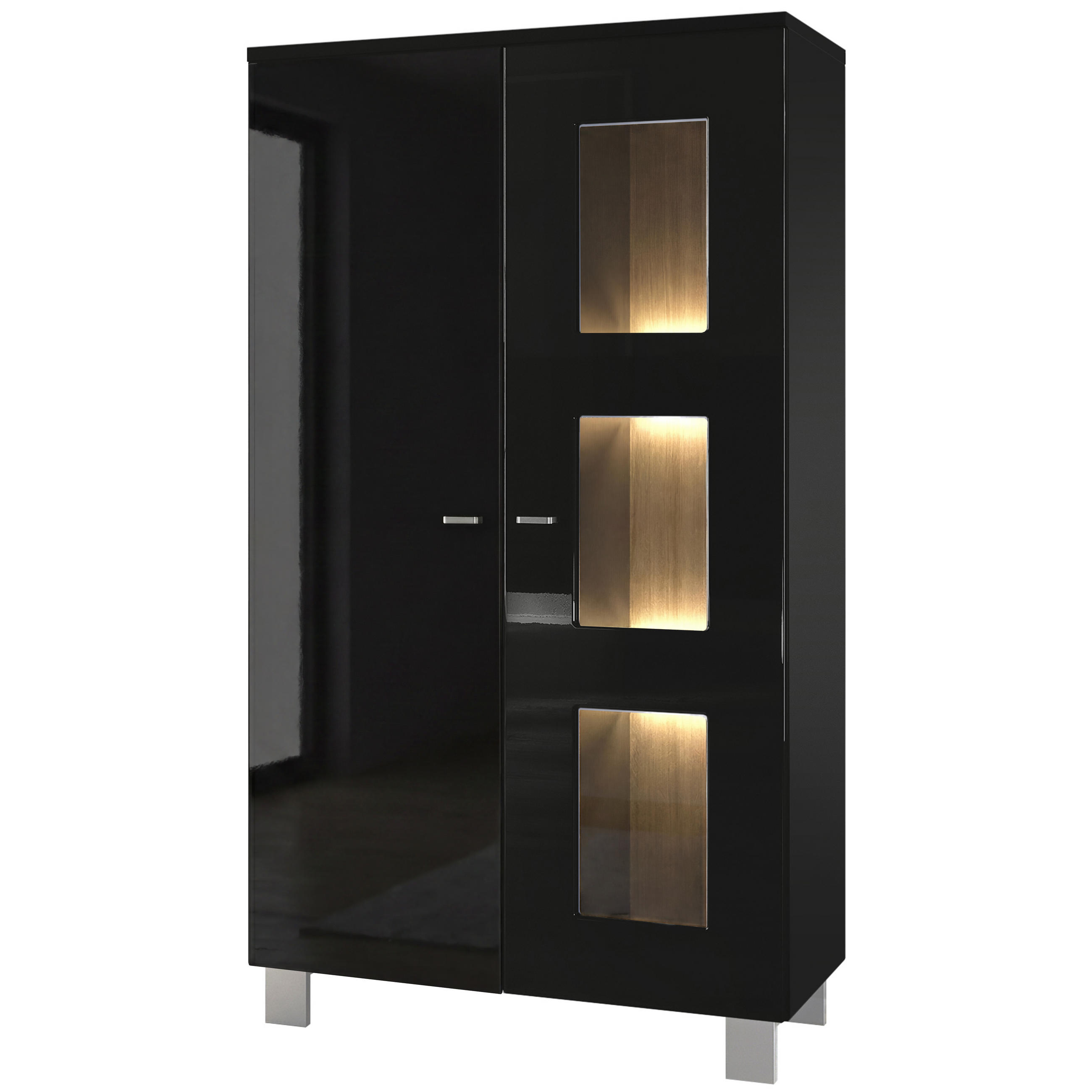 VITRINE Denjo Tür in Schwarz Hochglanz - Schwarz Hochglanz, Holzwerkstoff (71/129/35cm) - Vladon
