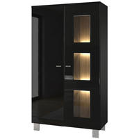 VITRINA Denjo Crna mat/Crna visoki sjaj, uklj. LED osvjetljenje (71 x 129 x 35 cm) - crna visoki sjaj, drvni materijal (71/129/35cm) - Vladon