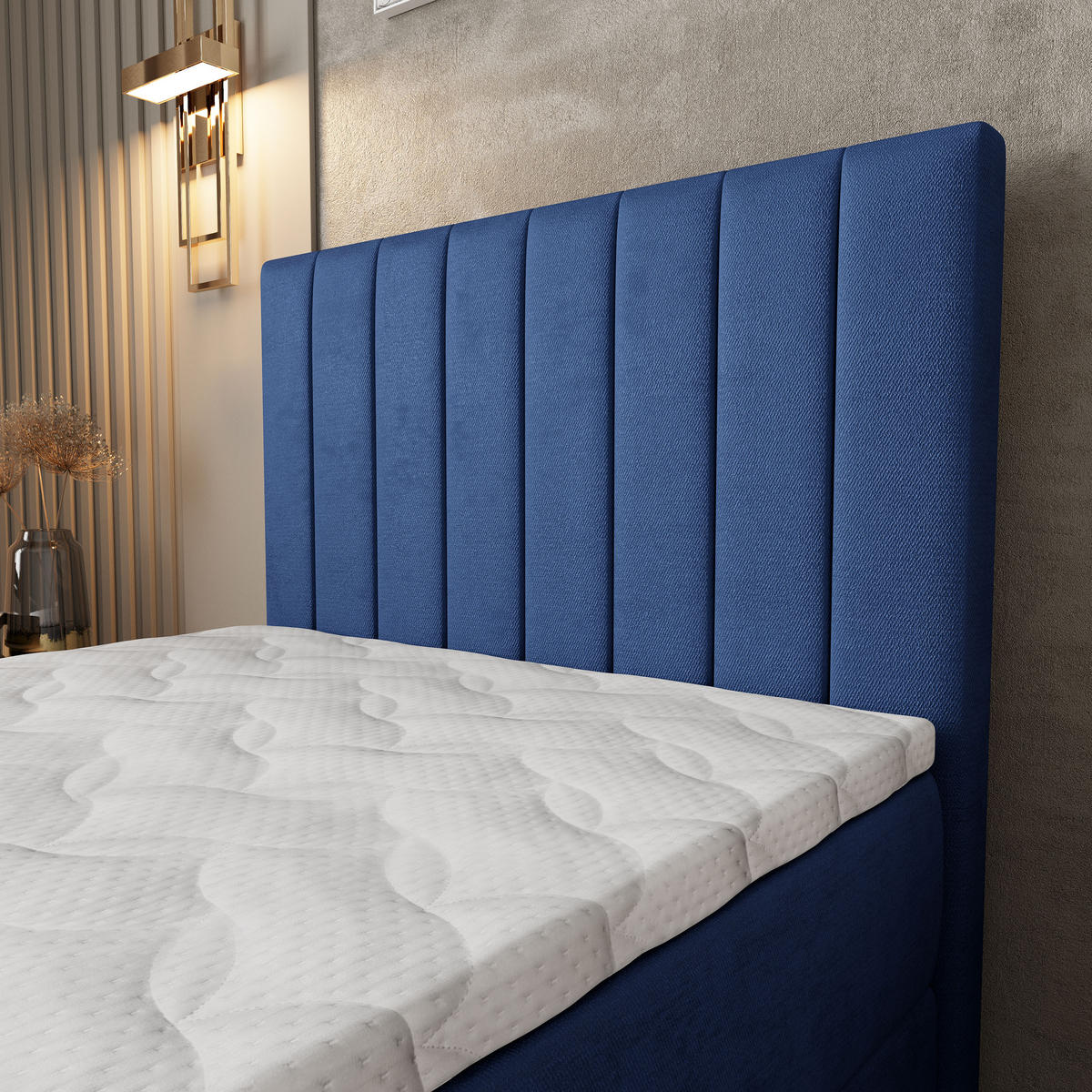 BOXBETT ARION 80 80x200 cm mit Matratze und Topper, H2+H3 - Blau - Blau, Holz (80/200cm) - MASSENO