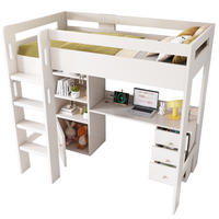 HOCHBETT mit Schreibtisch 90/200 cm in Weiß – mit Stauraum, Treppe und Lattenrost - Weiß, Holzwerkstoff (90/200cm) - BEAOK