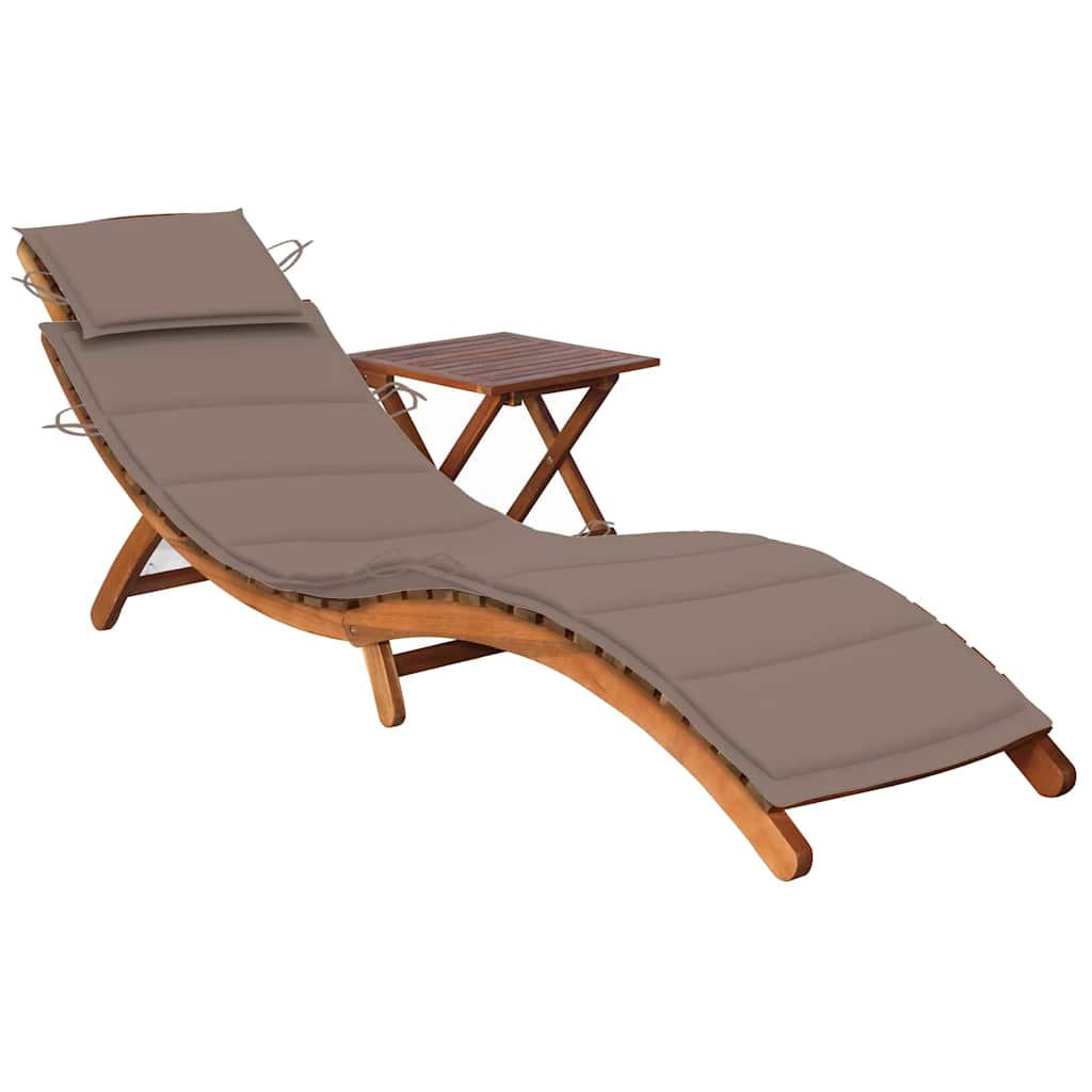 SONNENLIEGE mit Tisch und Auflage Massivholz Akazie - Taupe, Holz (55/64/184cm) - furnicato
