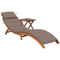 SONNENLIEGE mit Tisch und Auflage Massivholz Akazie - Taupe, Holz (55/64/184cm) - furnicato