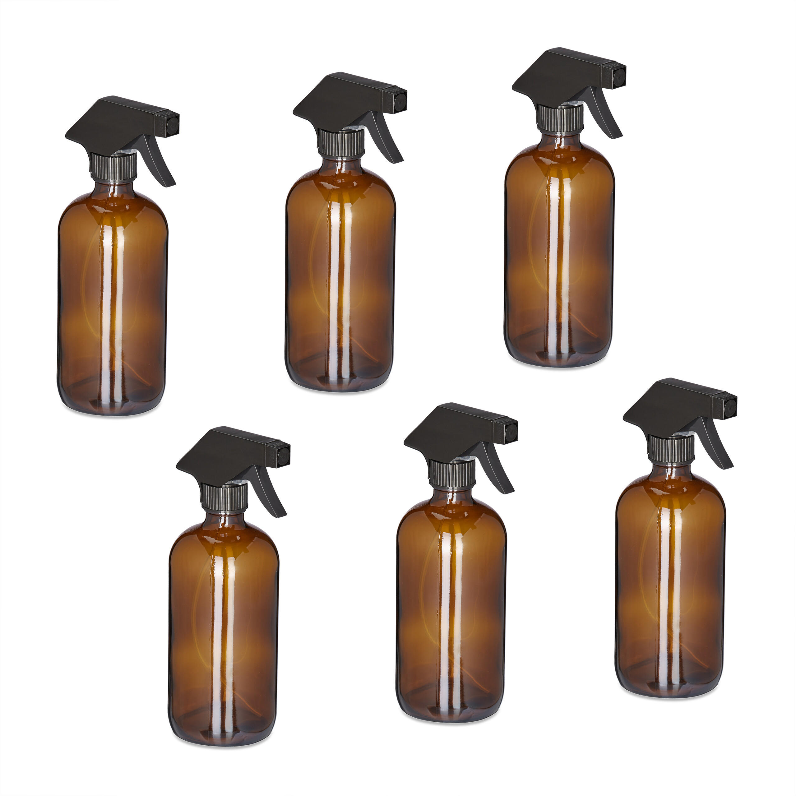 SPRÜHFLASCHE Braun 6er-Set 500 ml - Braun, Glas/Kunststoff (9.5/21/7.5cm) - Relaxdays